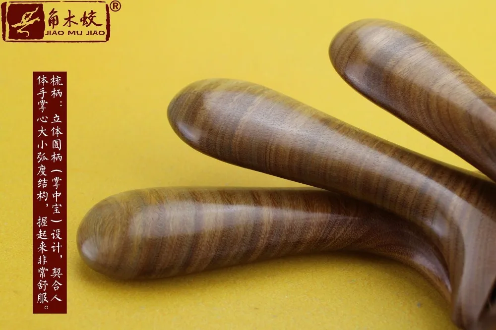 Натуральный JIAO MU JIAO высококачественный зеленый сандаловый деревянный гребень ручной работы с длинными ручками
