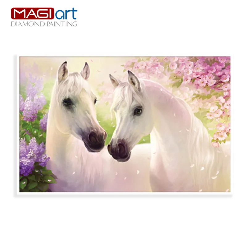 

Diamond painting accessories,Diamond embroidery,5D DIY mosaic Diamant, picture of rhinestones,full round Two white horses ZMA036