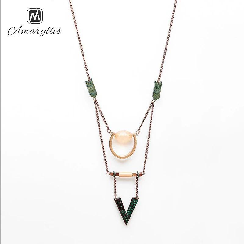 

Amaiyllis Hope V Pendant Necklace For Women Ethnic Stone Beads Alloy Geo Layer Statement Adjustable Necklace Charms Necklaces