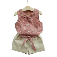 Одежда для девочек 2, 3, 4, 5, 6, 7, 8 лет, рубашки без рукавов с цветочным принтом, шорты, детские костюмы для девочек, повседневный летний комплект одежды для детей