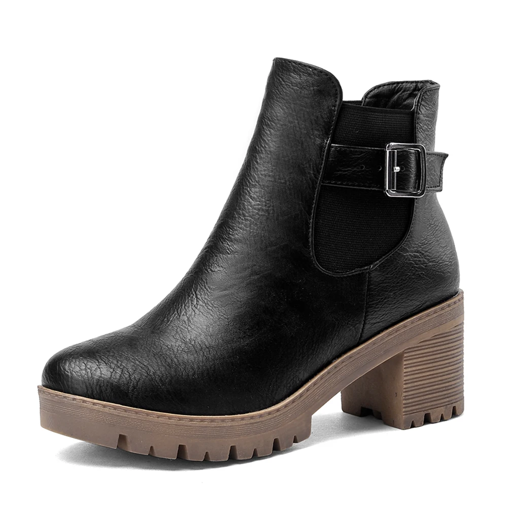 Karinluna/Лидер продаж; новые брендовые ботинки на платформе; большие размеры 34-43 женская обувь ботильоны на квадратном каблуке женские ботинки - Цвет: Черный