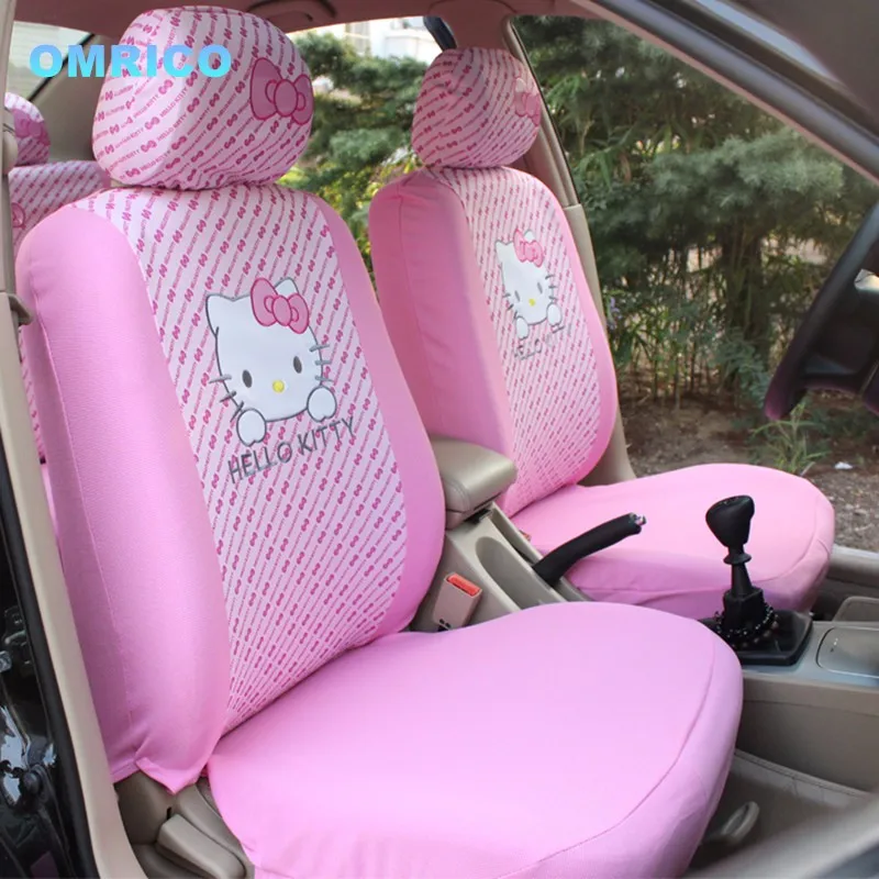 6Pcs Universal Car Covers Set Cartoon Hello Kitty Car Seat Covers Universal Seat Supports Women Car Styling Interior Accessories