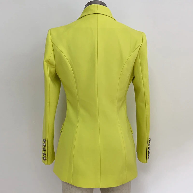 High Quality 2019 Designer Yellow Women's Jacket Blazer Coat Double Breasted Metal Buttons Long sleeve Office Blazers Outerwear