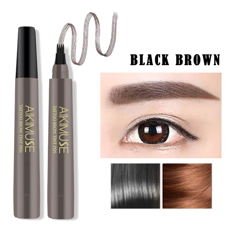 1 Pc 4 Fork Tip Liquid Eyebrow Pen Waterproof Tattoo Eye Brow Pencil Eyebrow Enhancer 789 - Цвет: BLACK BROWN