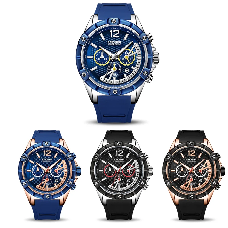 Мужские часы Топ бренд класса люкс MEGIR хронограф силиконовые спортивные часы время водонепроницаемые мужские военные кварцевые наручные часы для мужчин