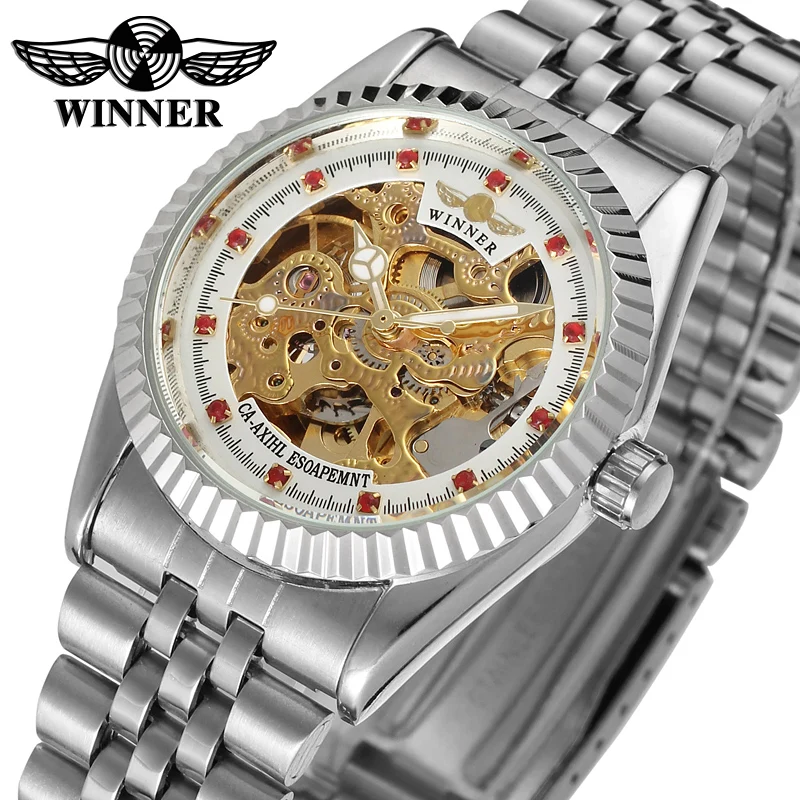 

2017 Women Winner relojes mujer Lady Diamond dial Mechanical Skeleton Watch Women Automatic Wrist Watches clock relogio feminino