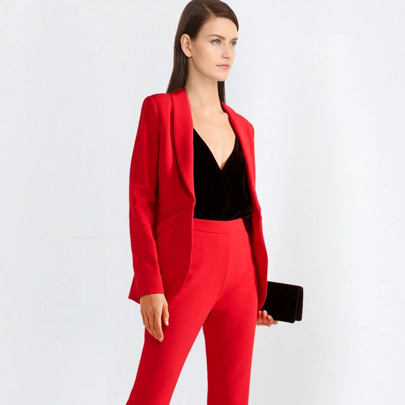 New Arrival 2018 OL Style Fashion Pants Suits Women Single Button Blazer 2 Two Piece Set red Jackets & Pants Blazers