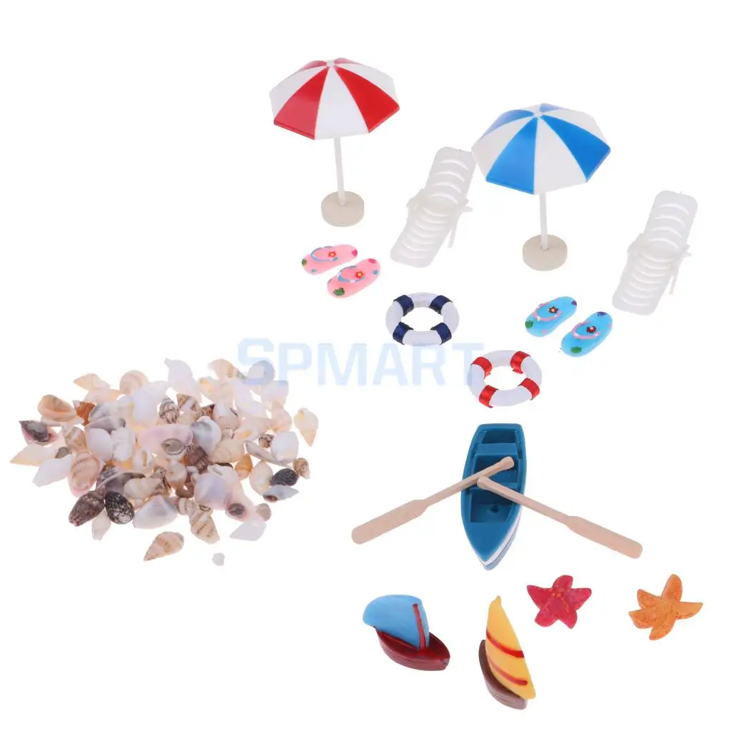 Us 7 85 30 Off Mini Deck Chair Beach Umbrella Boat Shell Set For Dollhouse Yard Garden Swimming Pool Life Scenes Decor Kids Pretend Play Toy In