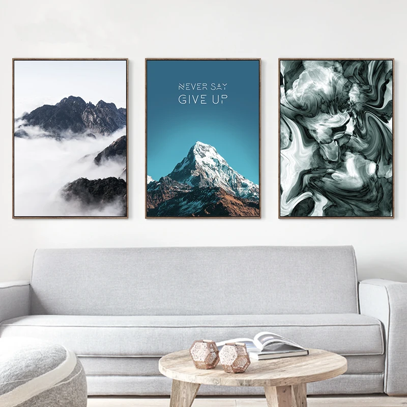 Современная Картина на холсте в скандинавском стиле с изображением горного пейзажа, облаков, Снежной Горы, Художественная печать, плакат, картина на стену, украшение для дома в спальню