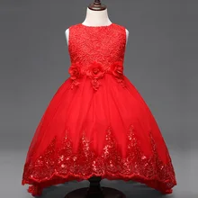Новое платье по колено детское кружевное свадебное платье с цветочной аппликацией детское бальное платье с вышивкой и бантом, вечерние платья детская одежда
