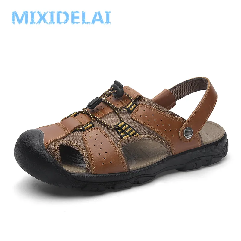 

2019 Summer Genuine Leather Outdoor Men's Shoes Men Sandals For Male Casual Shoes Water Walking Beach Sandalias Sandal Big Size