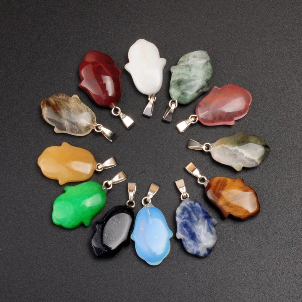

Druzy Opal Onyx Natural Stone Lucky Hand Pendant Basic Chakra Balancing Healing Cute Small Palm Israel Jewish Jewelry 12Pieces