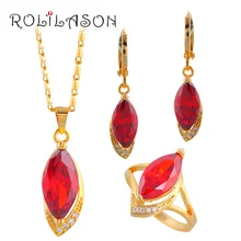 Party Sets gold Tone Zircon Zircon Jewelry Sets Earrings Necklace Ring Sz #7.5#6.5 #8.5 #8 #9 Fashion Jewelry JS281