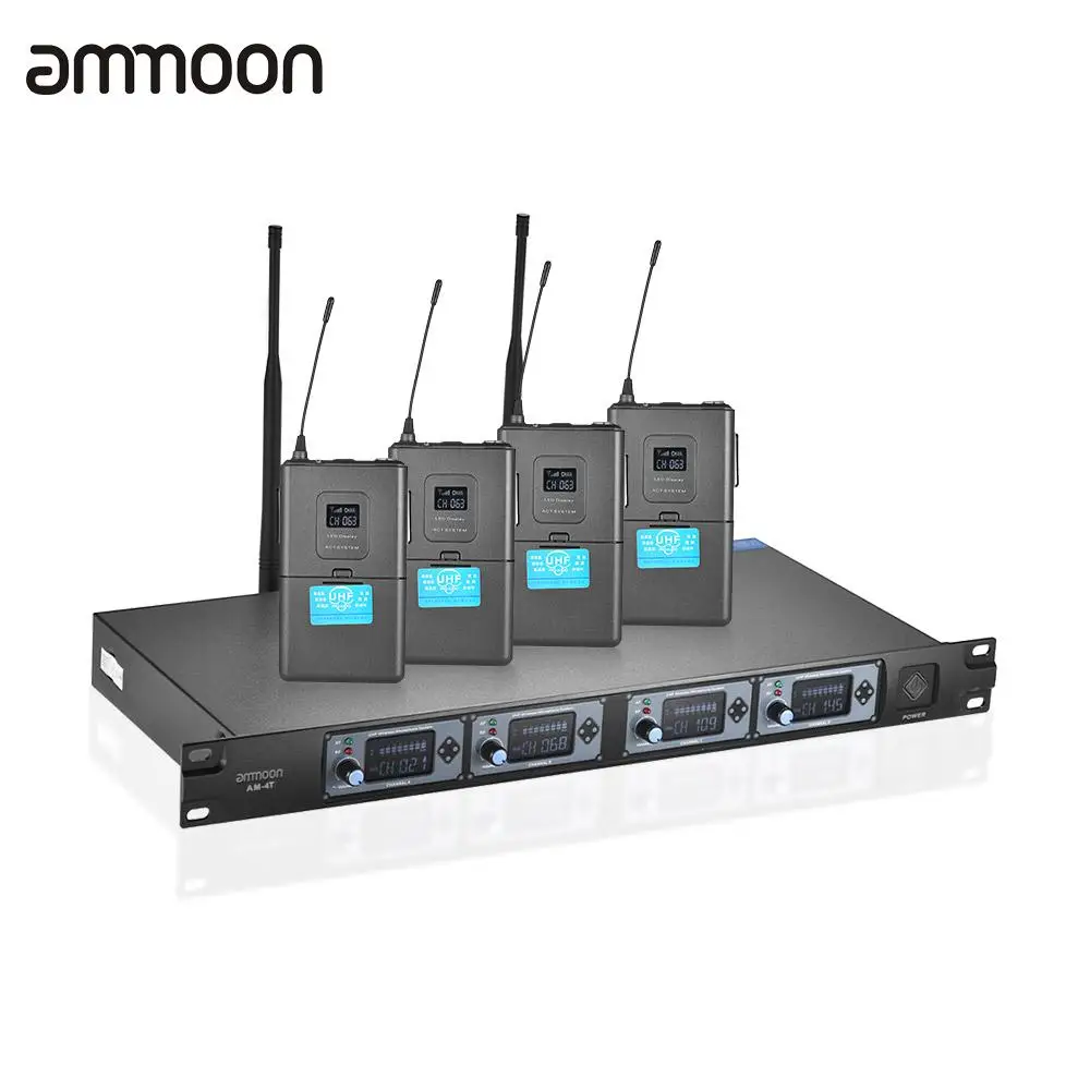 Ammoon 4 т Профессиональный 4-канальный UHF Беспроводной микрофон гарнитуры Системы 4 mic 1 Беспроводной приемник