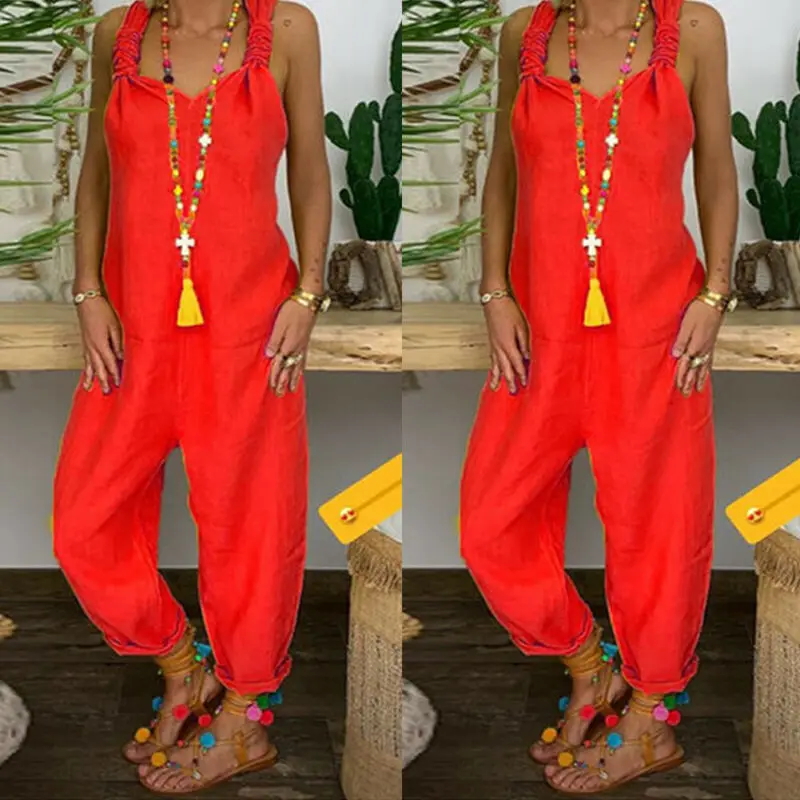 

Fashion New Women Dungarees Harem Strap Sling DIY Bandage Pant Loose Casual Jumpsuit Baggy Pure Color Trousers Big Size Overalls