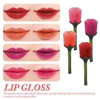 

1PCS 3D Flower Shape Liquid Lipstick Women Moisturizing Lip Gloss Make up Cosmetics pink mirror glaze Lip Stick Lipgloss