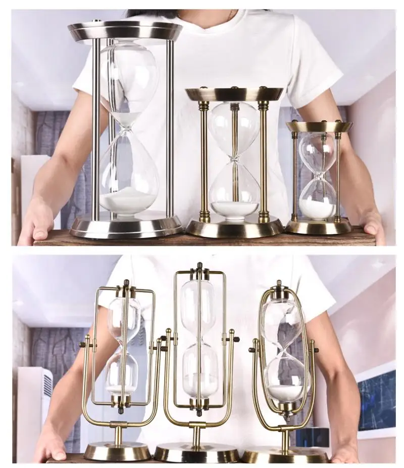 Creative metal Colorful Hourglass Sandglass Sand Clock Timers Wooden Frame Creative Gift Modern Home Decorations Ornaments