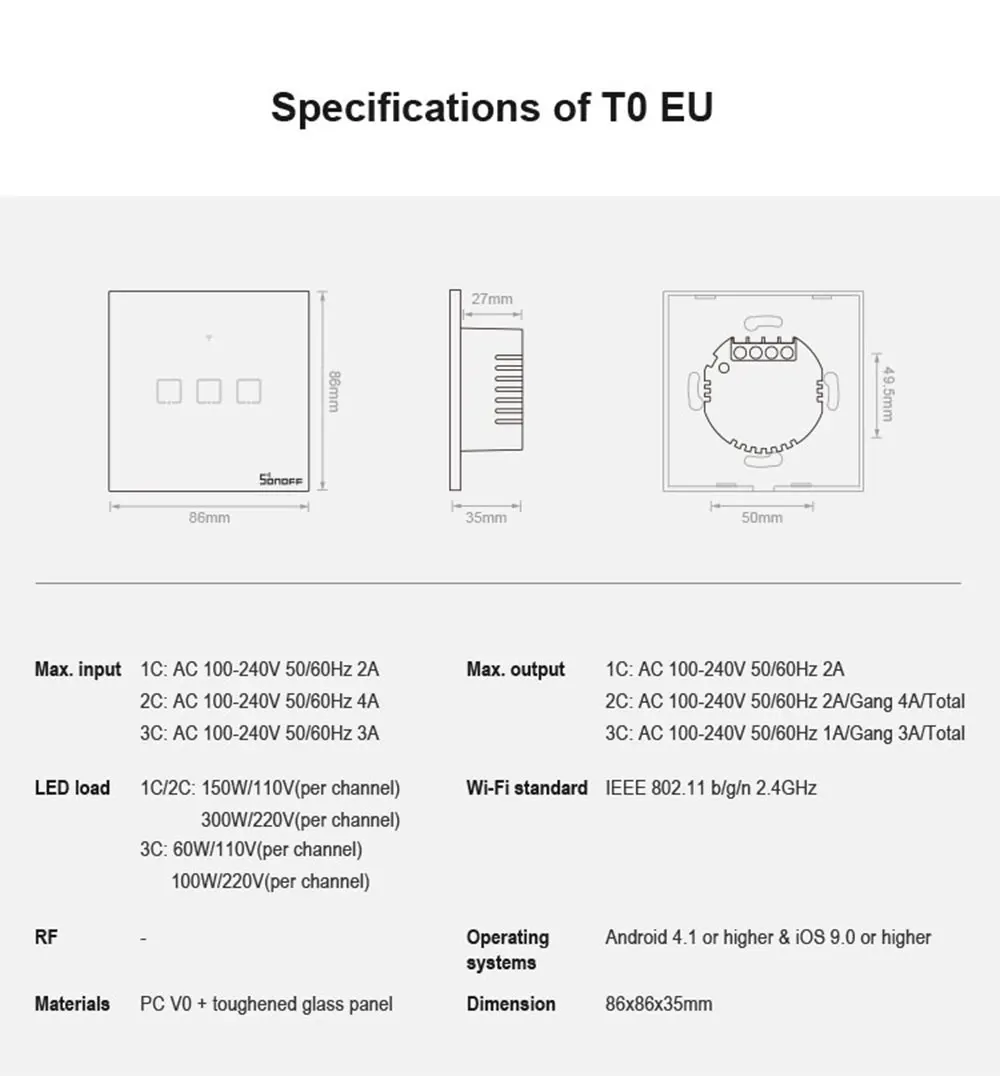 Itead Sonoff T0EU 86 1/2/3 серии TX настенный сенсорный переключатель Wi-Fi пульт дистанционного управления Управление умный дом переключатель работает с Alexa Google Home