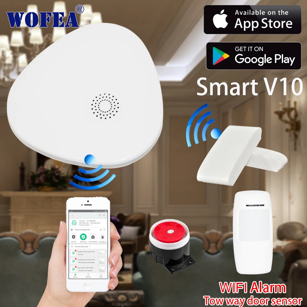 WOFEA Smart V10 wifi home security alarm system with two way door sensor with open & close message notice APP control WOFEA Smart V10 wifi home security alarm system with two way door sensor with open & close message notice APP control