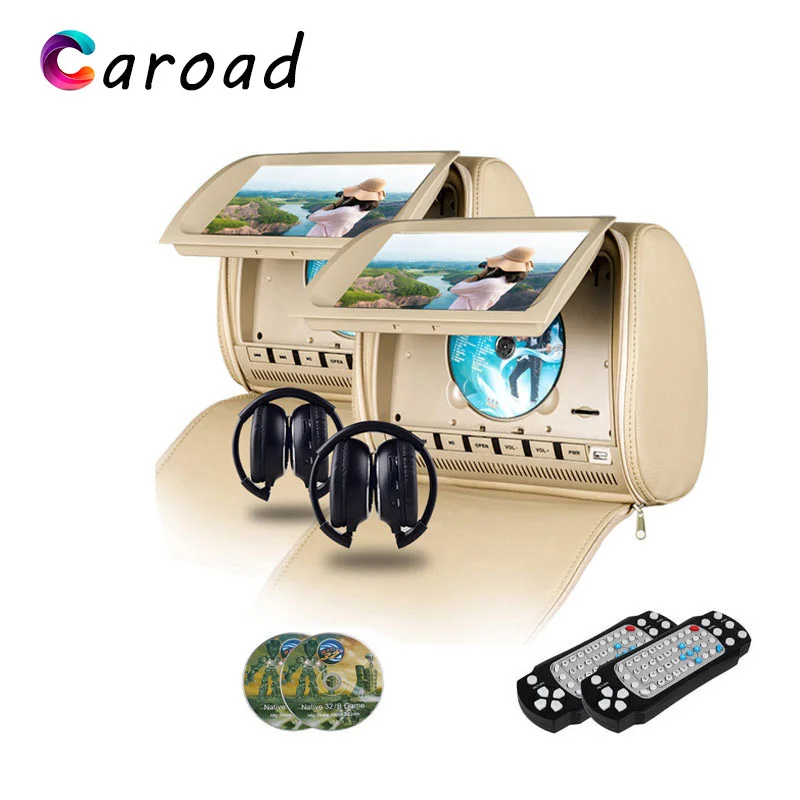 Caroad 2 шт. 9 дюймовый автомобильный монитор на подголовник DVD видеоплеер 800x480 крышка