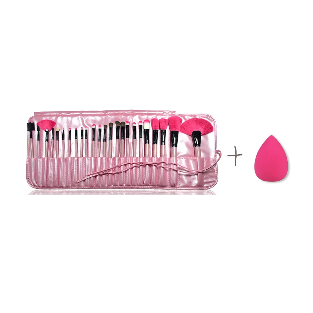Professional 24pcs Makeup Brushes With Bag And 1pc Makeup Sponge Egg Eyeshadow Powder Foundation Blusher Women