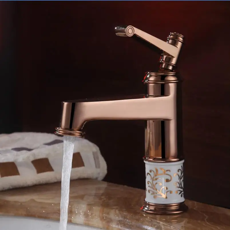 Golden Classic all-copper hot and cold basin faucet hole sitting genuine gold-plated ceramic audience basin faucet washing hands Golden Classic all-copper hot and cold basin faucet hole sitting genuine gold-plated ceramic audience basin faucet washing hands