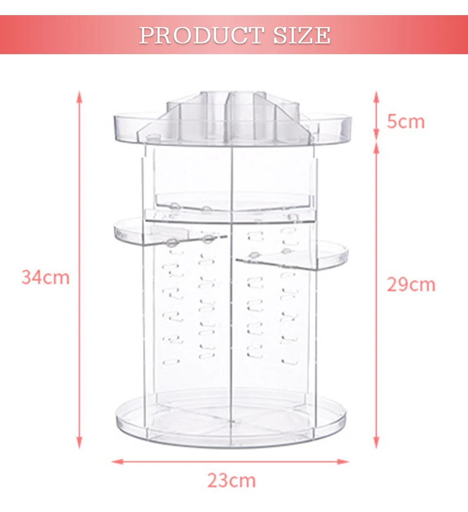 Makeup Organizer 360 Rotating Adjustable Storage Box Plastic Clear AcrylicTransparent Box Jewelry Necklace Nail Polish Cosmetic (3)