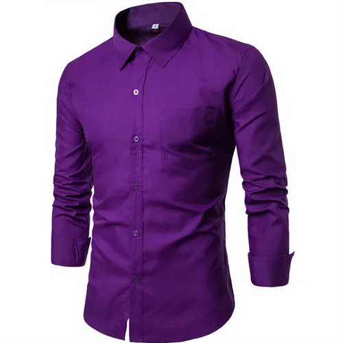 Новинка, мужская приталенная рубашка с длинным рукавом, Брендовые мужские дизайнерские рубашки высокого качества, однотонная мужская одежда, подходят для деловых рубашек 4XL - Цвет: Purple