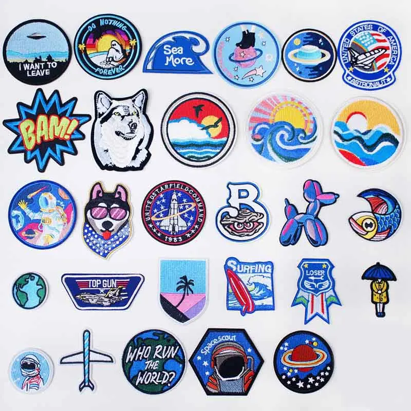 

Blue Blueness Iron On Patches Badges for Sew Seam Tailoring Clothes Suits of Coat Jacket Trousers T-shirt Pants Ornament Apparel