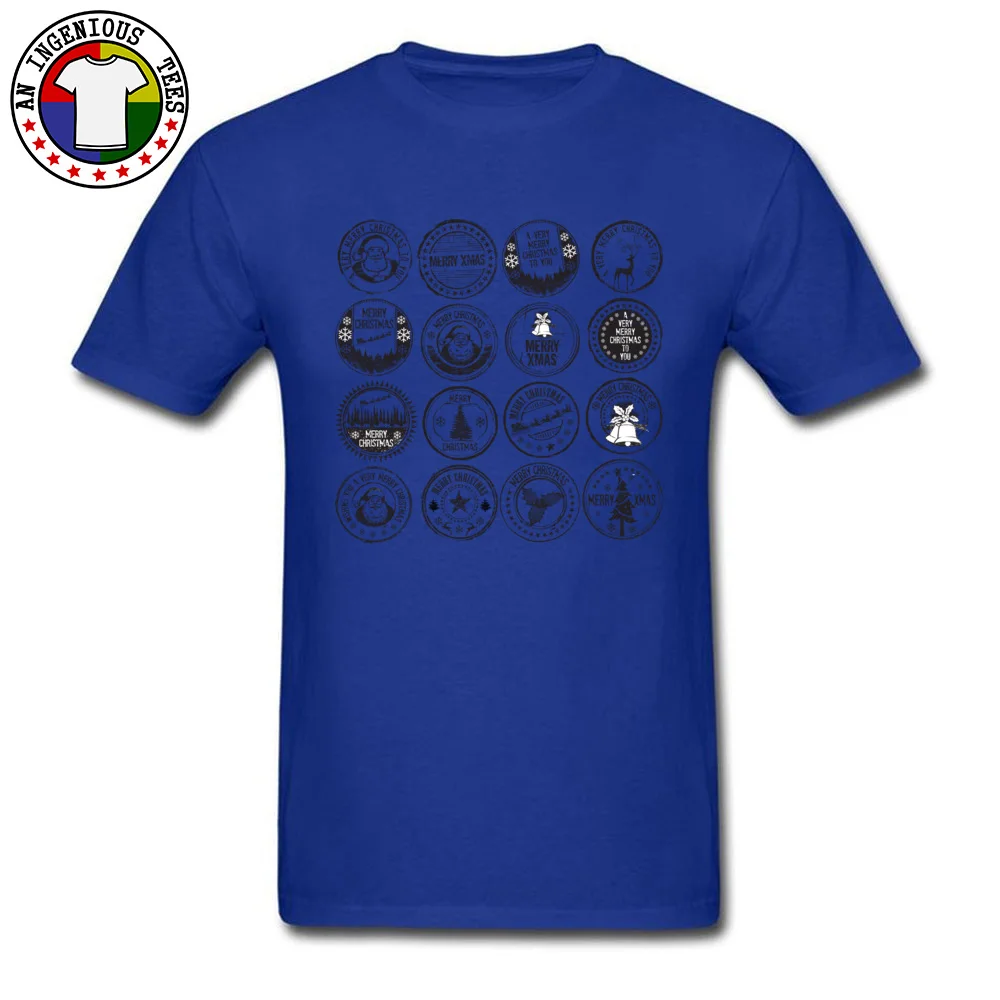 100% Cotton Men Short Sleeve Vintage Christmas stamp Tshirts Summer Tops Shirts 2018 Discount Normal Round Neck T Shirt Vintage Christmas stamp blue
