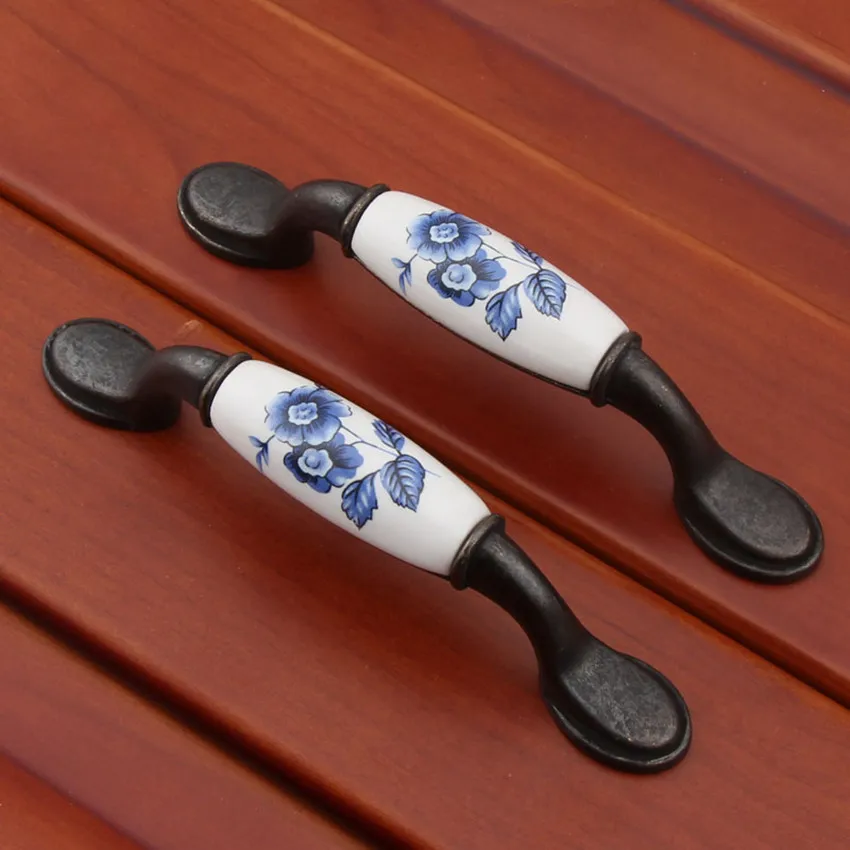 96mm black antique brass dresser handle knob white and blue porcelain drawer cabinet knob pull 3.75\ 96mm black antique brass dresser handle knob white and blue porcelain drawer cabinet knob pull 3.75\
