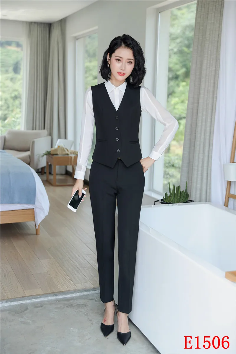Женский черный блейзер, женские деловые костюмы, 3 предмета, жилет, брюки и куртка, комплект, рабочая одежда, Офисная форма, стили дизайна