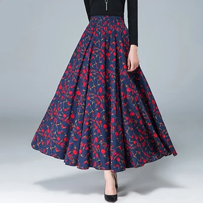 Новая мода Топ распродажа длинная струящаяся Плотная хлопковая разноцветная юбка с принтом в богемном стиле с этническим принтом льняная юбка - Цвет: color