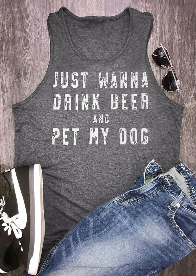 Drink Beer And Pet My Dog T-shirt Funny Muscle Tee Workout Shirt | Мужская одежда