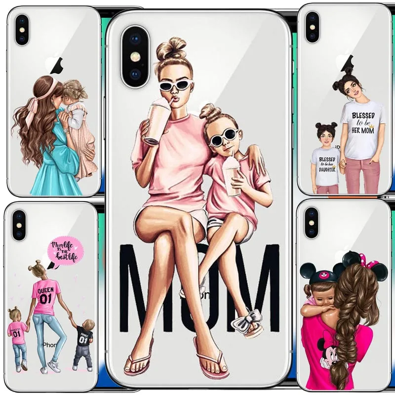

Fashion Black Brown Hair Baby Mom Girl Queen 01 Case For iPhone X XS Max XR 8 7 6 6s Plus 5 5s SE Silicone Woman Phone Cover