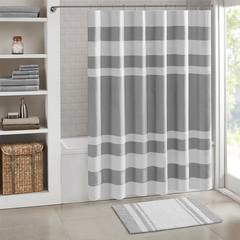 

1.8 X1.8m Shower Curtain Polyester Waterproof Striped Printed Bath Curtains with Hooks European Style Home Decoration