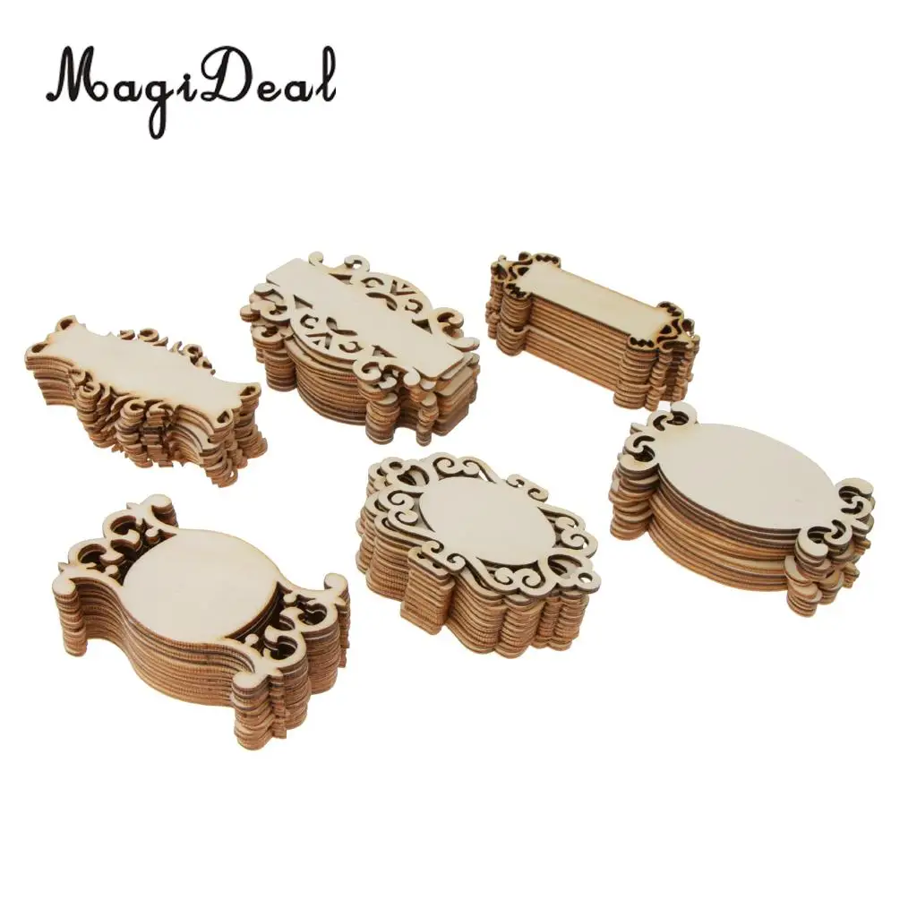 MagiDeal 72pcs Unfinished Mirror Cutout Wooden Chips Slices Chips Gift Tags Home Decor Scrapbooking Embellishment DIY Craft