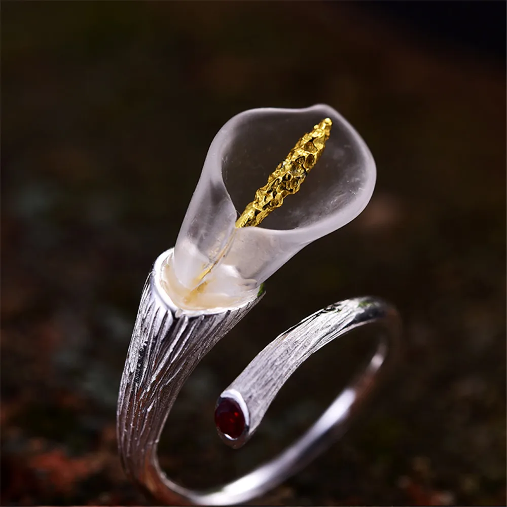 Lotus Fun Real 925 Sterling Silver Natural Handmade Designer Fine Jewelry Calla Lily Flower Ring Adjustable Rings Women Bijoux