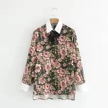 Блузка с длинными рукавами, рубашка, женские топы, blusas, модная рубашка с цветочным принтом, женские блузы, комбинированная кружевная блузка, femme