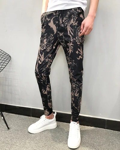 1929-1 Летние модные брендовые новые Pantalon Hombre мужские штаны для бега, повседневные облегающие штаны до щиколотки с принтом, шаровары, мужские брюки - Цвет: 1929-1