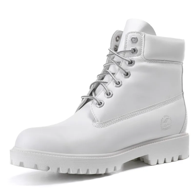 2016 New Fashion Women Timber Boots White Leather Work Martin Boots Lady Winter Casual Ankle Platform Boots Brand Flat Zapatos