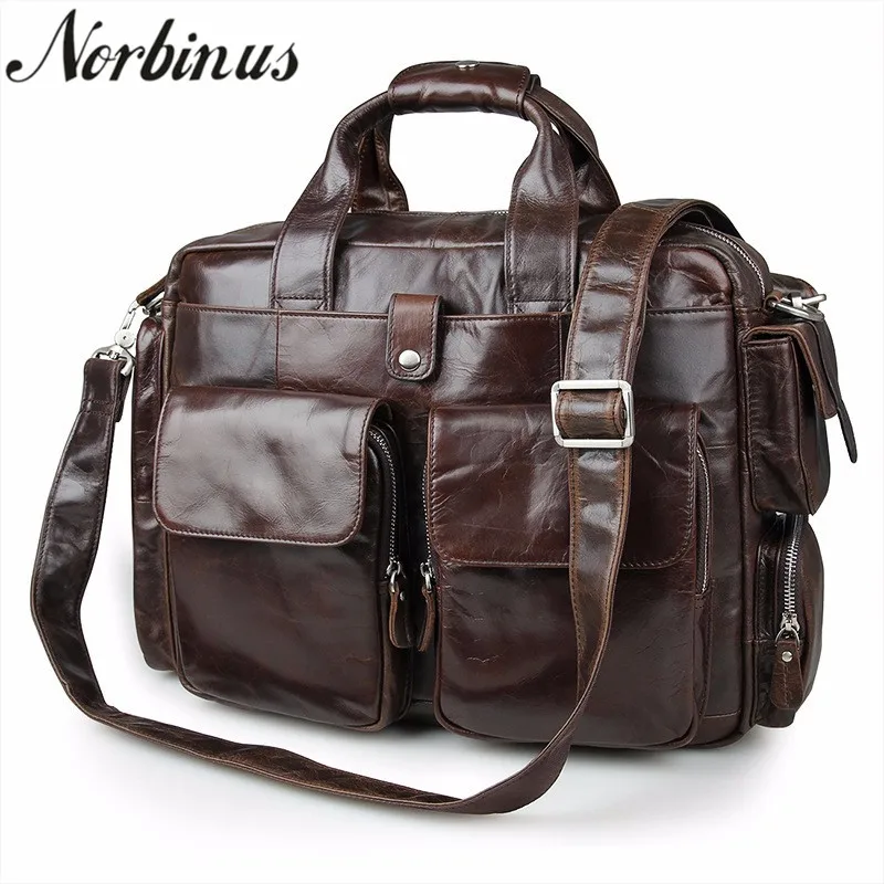 

Norbinus 100% Genuine Leather Men Briefcases Real Cowhide Laptop Computer Bag Business Briefcase Messenger Shoulder Bags Handbag