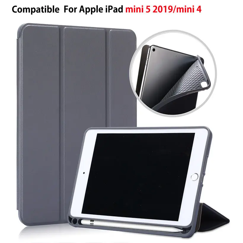 Чехол для iPad Mini4 mini5 mini 5 7," Smart Cover принципиально с карандашницей Силиконовые Мягкий задняя защитная оболочка+ подарок
