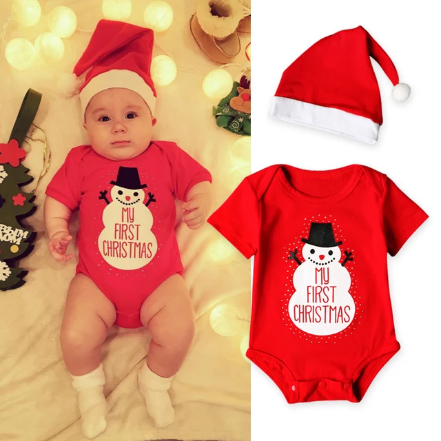 2017 Christmas Baby Clothes 4 24M Newborn Baby Boys&Girls Rompers+Hat