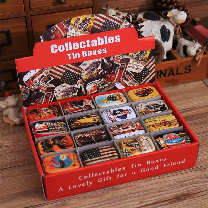 

Vintage Cartoon Tin Box 5.5*4*2.5cm Candy Pill Chutty Mini Storage House Decoration Collectables Display