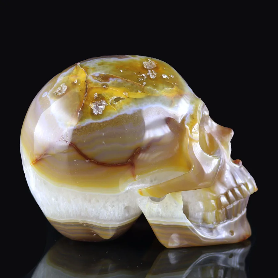 4,9" Большой GEODE Агат ручной резной хрустальный череп Кристалл Реалистичная Кристалл Исцеления меблировки фигурка AC22