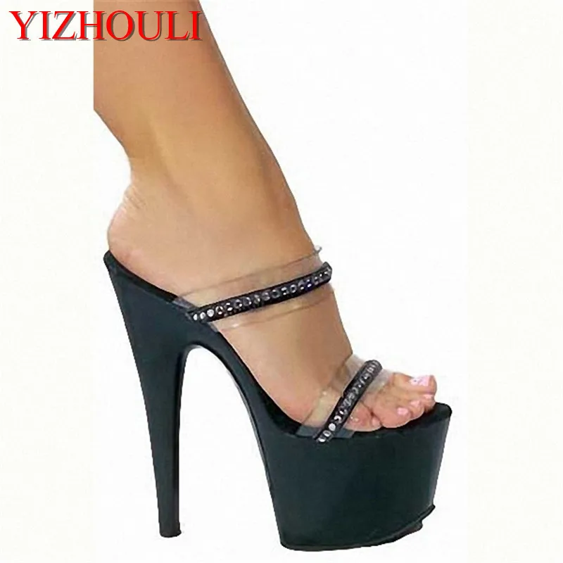 

Classics Black 17 CM high heels Slippers professional joker lady shoes 6 cm Platform Dance Shoes