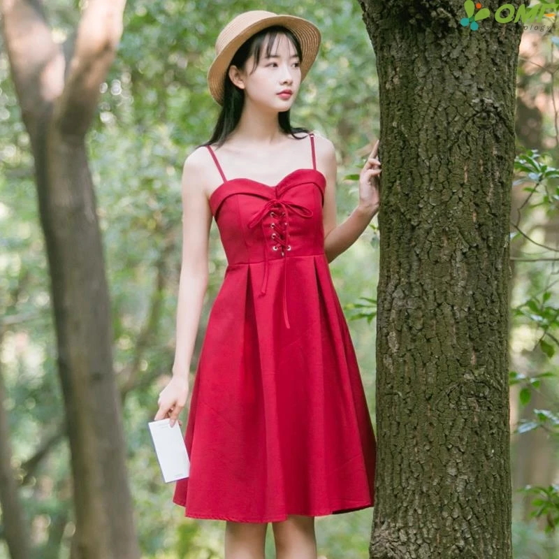 Buy Fresh Strap Beach Dresses Sweet Red Dress Fashion