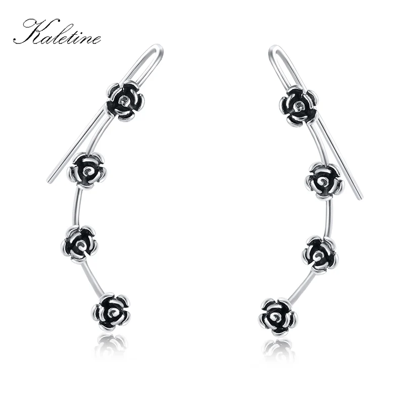 KALETINE Authentic 925 Sterling Silver Camellia Long Drop Earrings New 