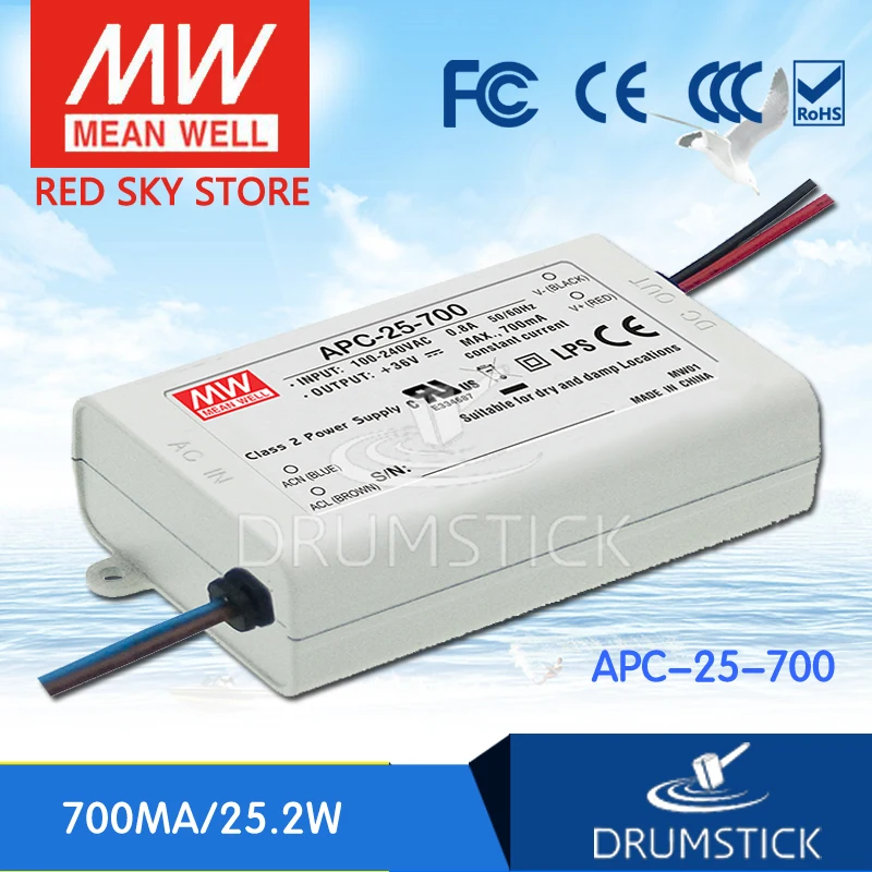 

MEAN WELL APC-25-700 36V 700mA meanwell APC-25 36V 25.2W Single Output LED Switching Power Supply